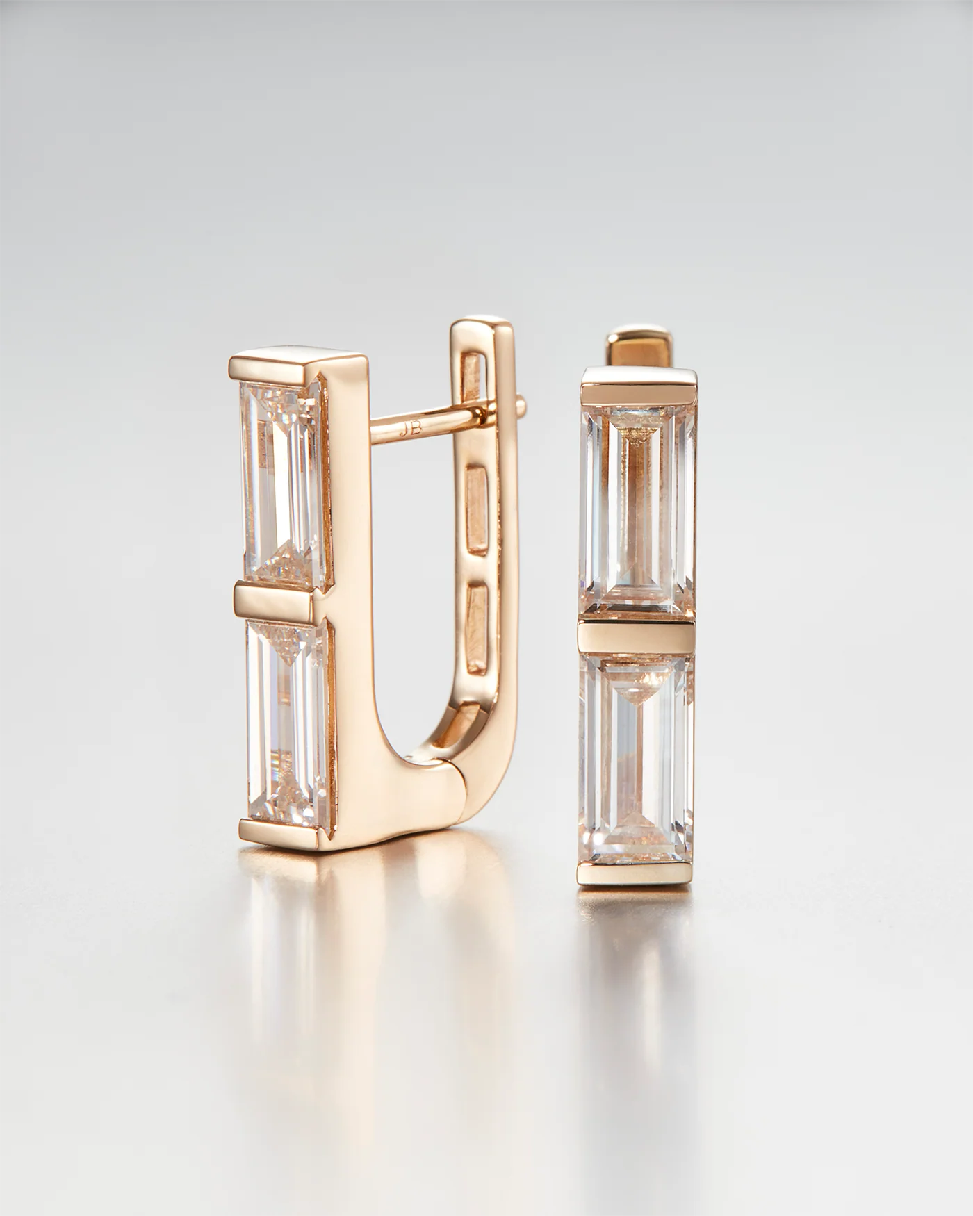 10K Gold Lab Grown Diamond Stacked Baguette Huggie Earrings - 1.60 CTW