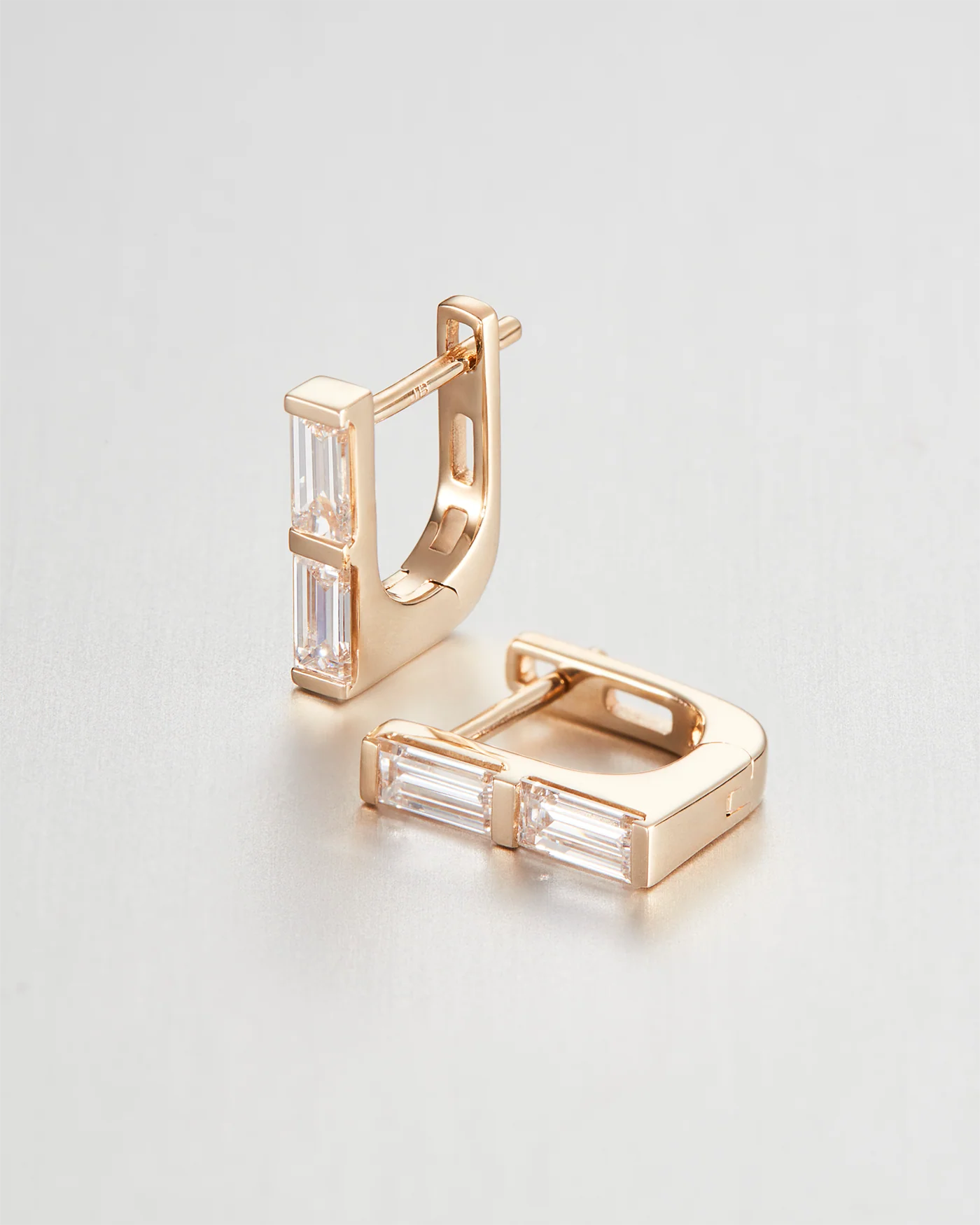 10K Gold Lab Grown Diamond Stacked Baguette Huggie Earrings - 0.60 CTW