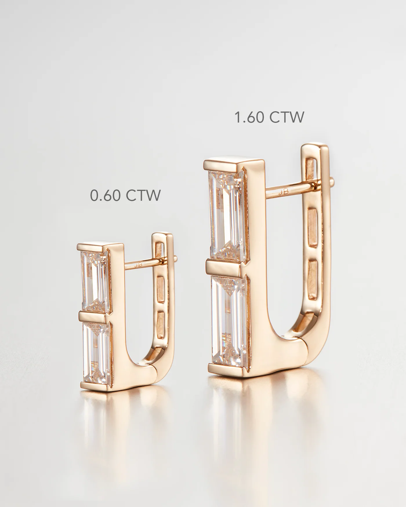 10K Gold Lab Grown Diamond Stacked Baguette Huggie Earrings - 0.60 CTW - Image 4