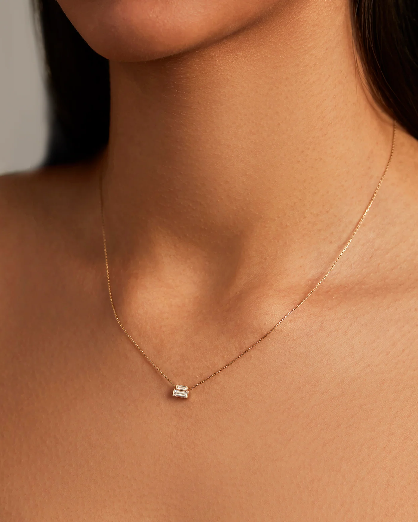 10K Gold Lab Grown Diamond Stacked Baguette Necklace - 0.30 CTW - Image 2