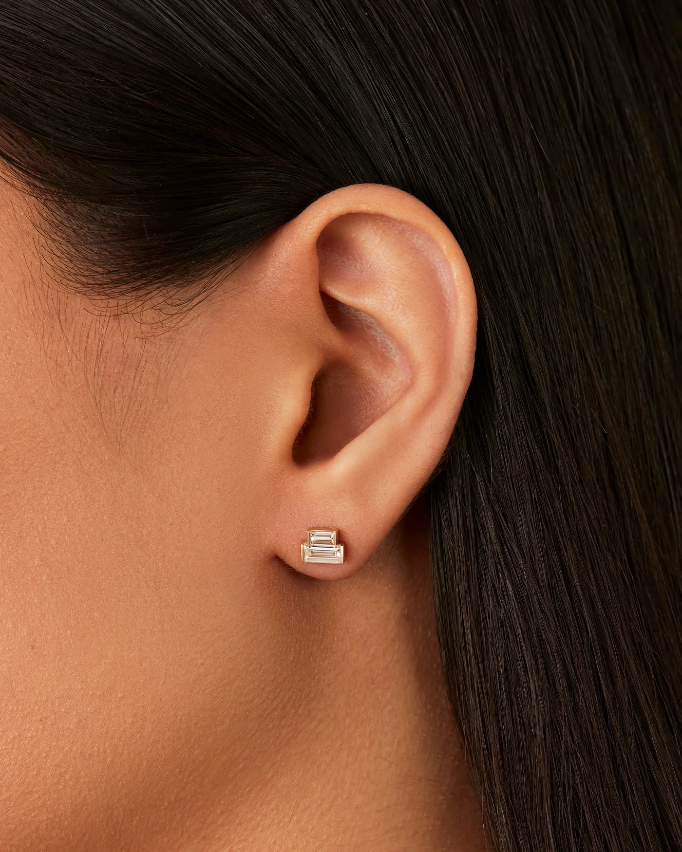 10K Gold Lab Grown Diamond Stacked Baguette Studs - 1.0 CTW - Image 2