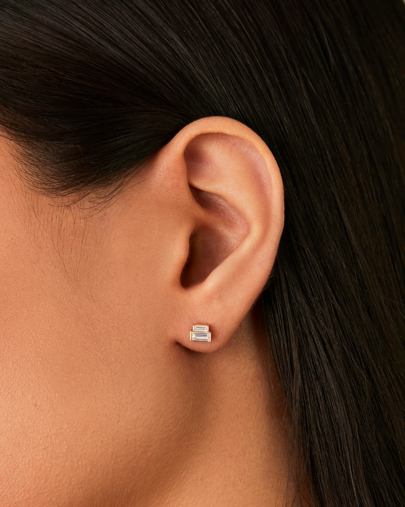 10K Gold Lab Grown Diamond Stacked Baguette Studs - 0.70 CTW - Image 2