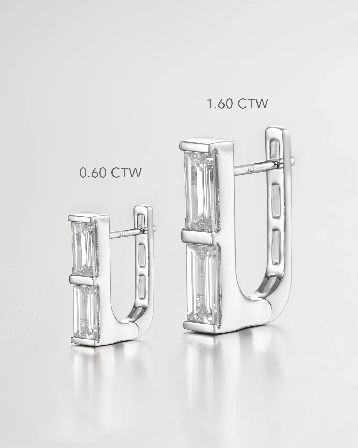 10K White Gold Lab Grown Diamond Stacked Baguette Huggie Earrings - 1.60 CTW - Image 4