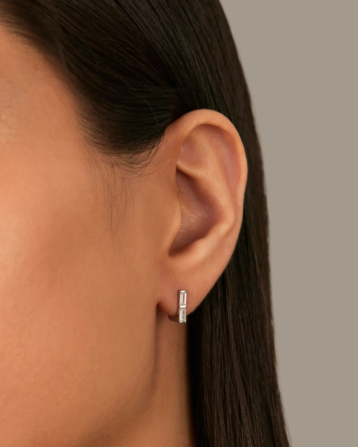10K White Gold Lab Grown Diamond Stacked Baguette Huggie Earrings - 0.60 CTW - Image 2