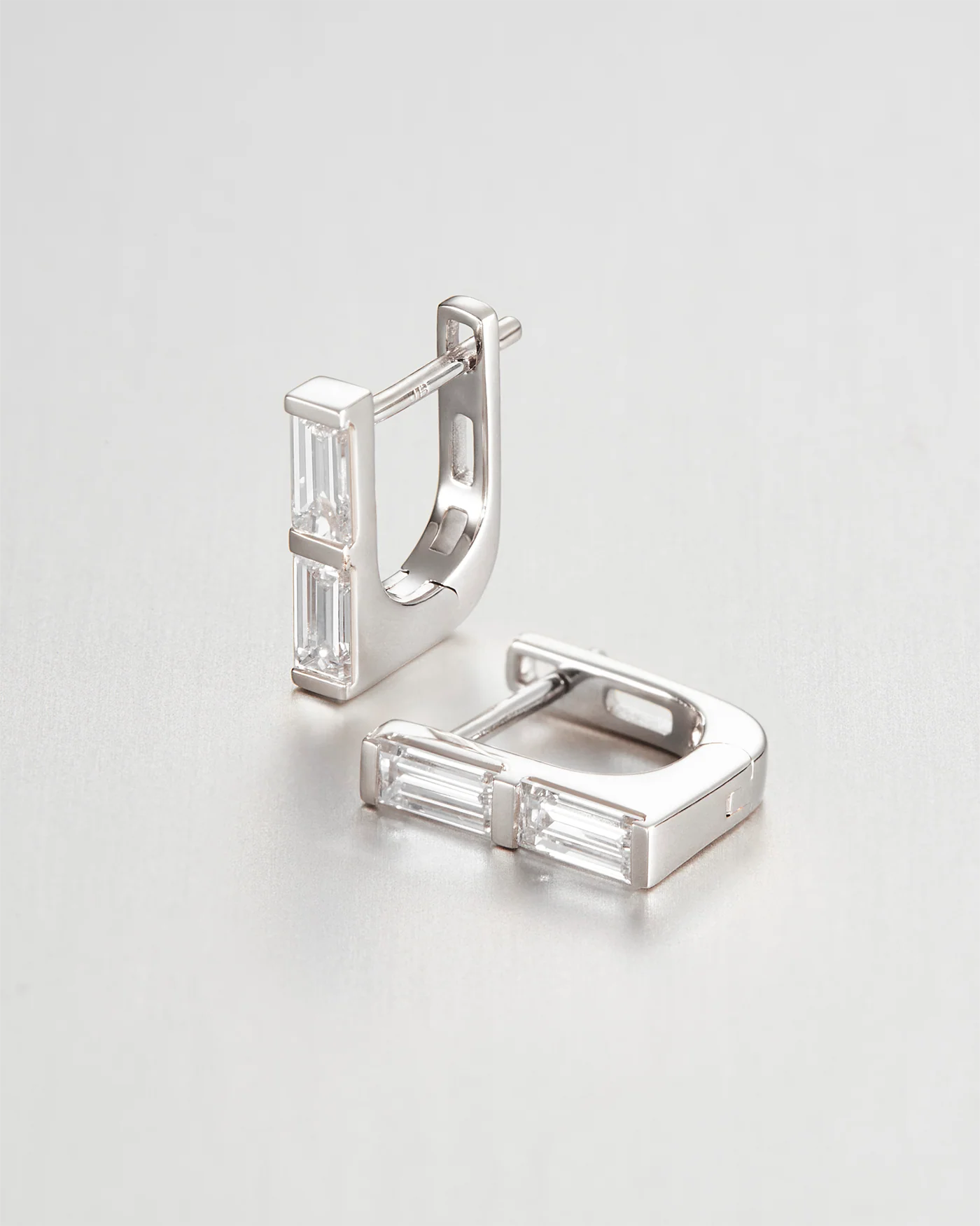 10K White Gold Lab Grown Diamond Stacked Baguette Huggie Earrings - 0.60 CTW - Image 3