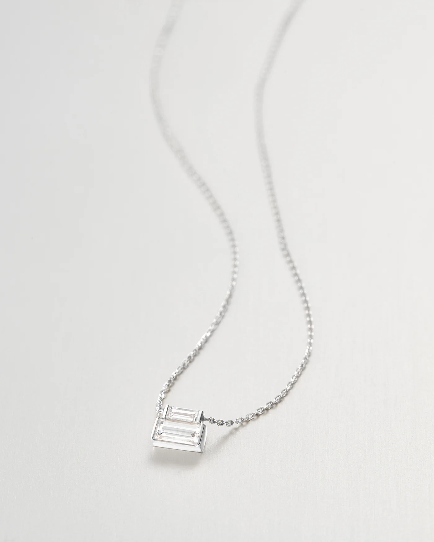10K White Gold Lab Grown Diamond Stacked Baguette Necklace - 0.30 CTW
