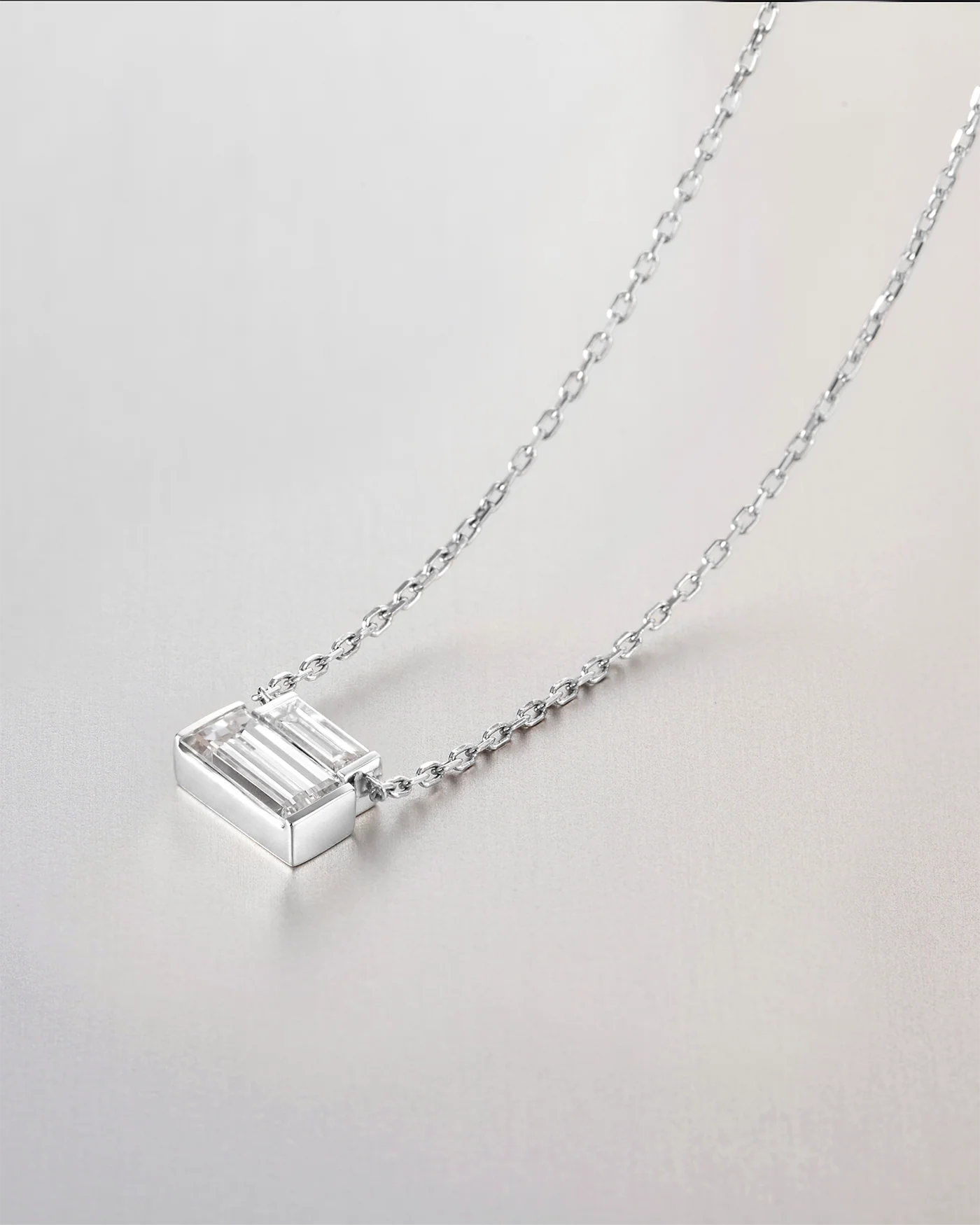 10K White Gold Lab Grown Diamond Stacked Baguette Necklace - 0.30 CTW - Image 3