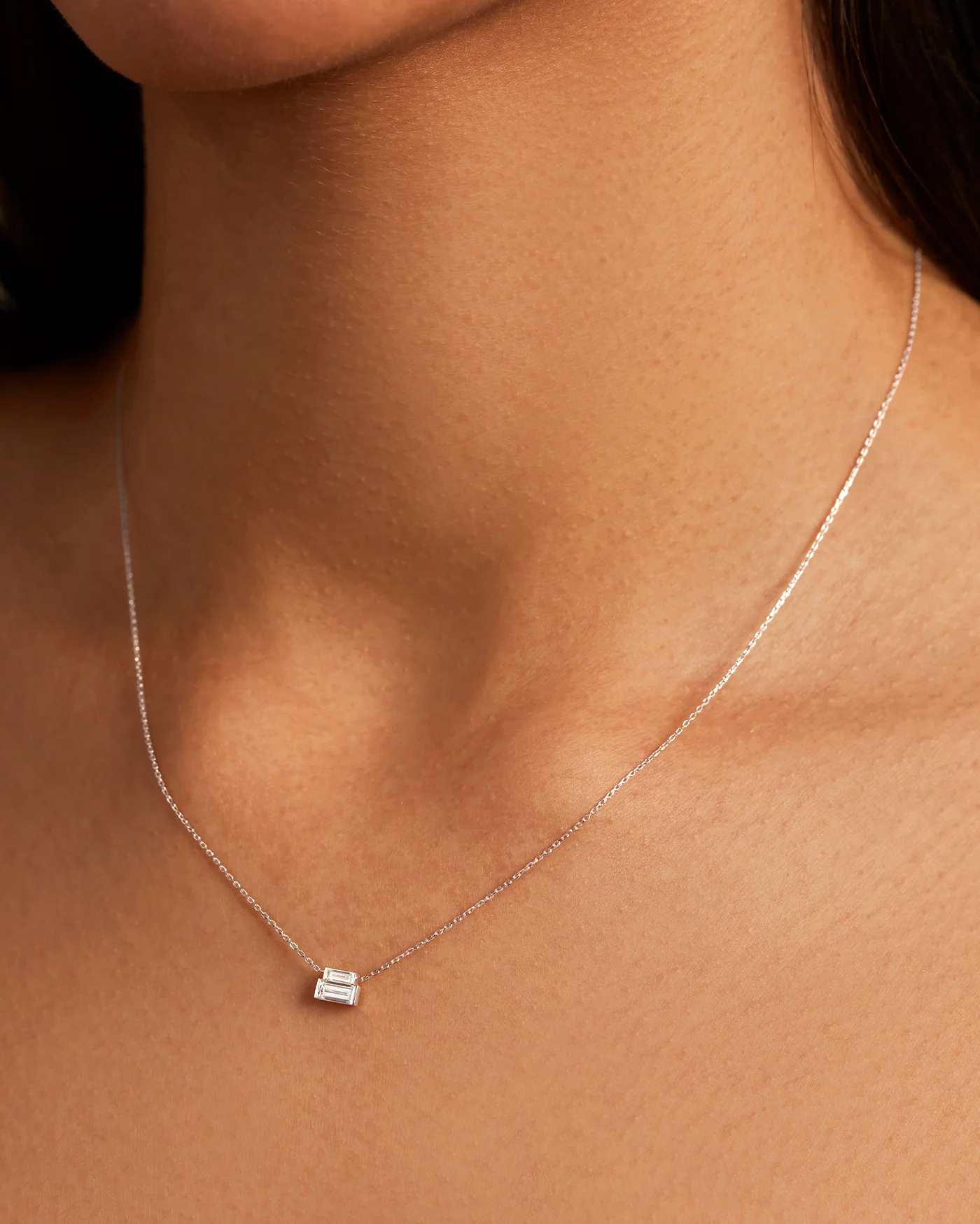 10K White Gold Lab Grown Diamond Stacked Baguette Necklace - 0.50 CTW - Image 2