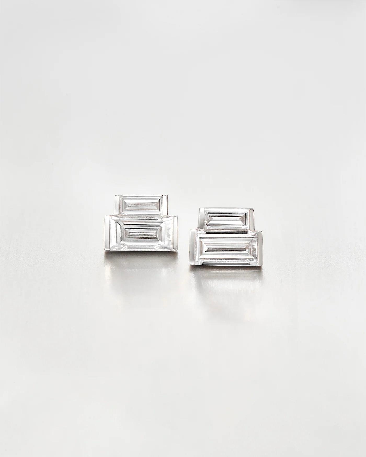 10K White Gold Lab Grown Diamond Stacked Baguette Studs - 0.70 CTW