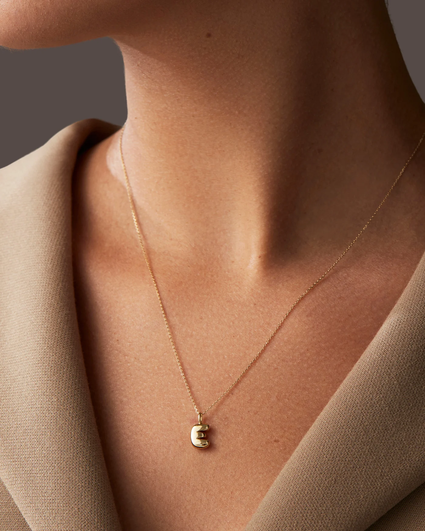 14K Gold Bubble Letter Necklace - E - Image 2