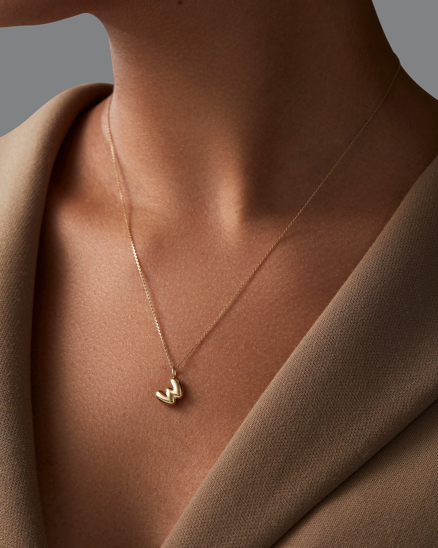 14K Gold Bubble Letter Necklace - W - Image 2