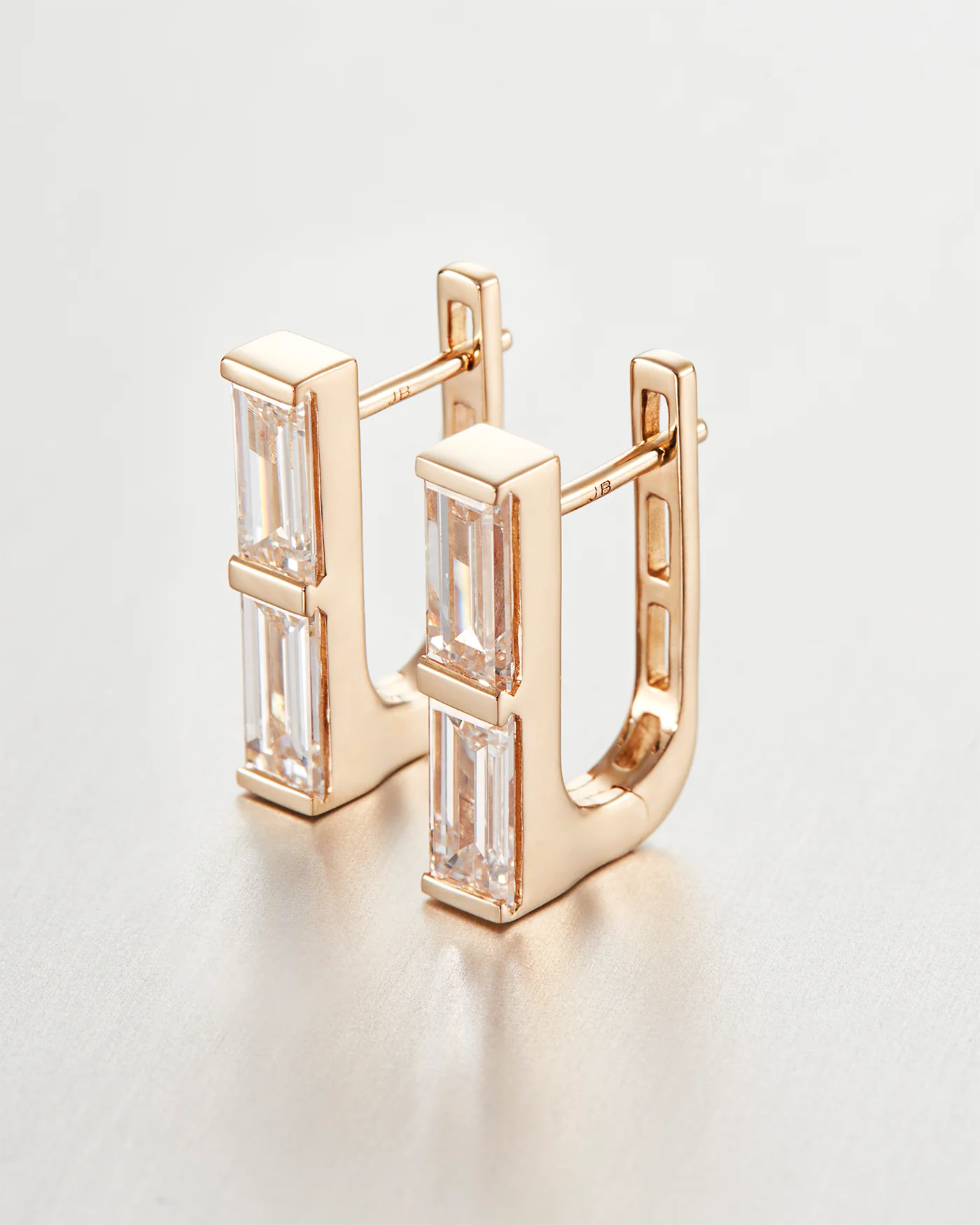 14K Gold Lab Grown Diamond Stacked Baguette Huggie Earrings - 1.60 CTW - Image 3