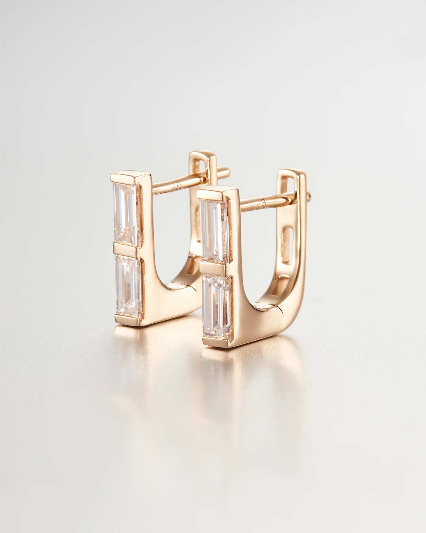 14K Gold Lab Grown Diamond Stacked Baguette Huggie Earrings - 0.60 CTW - Image 3