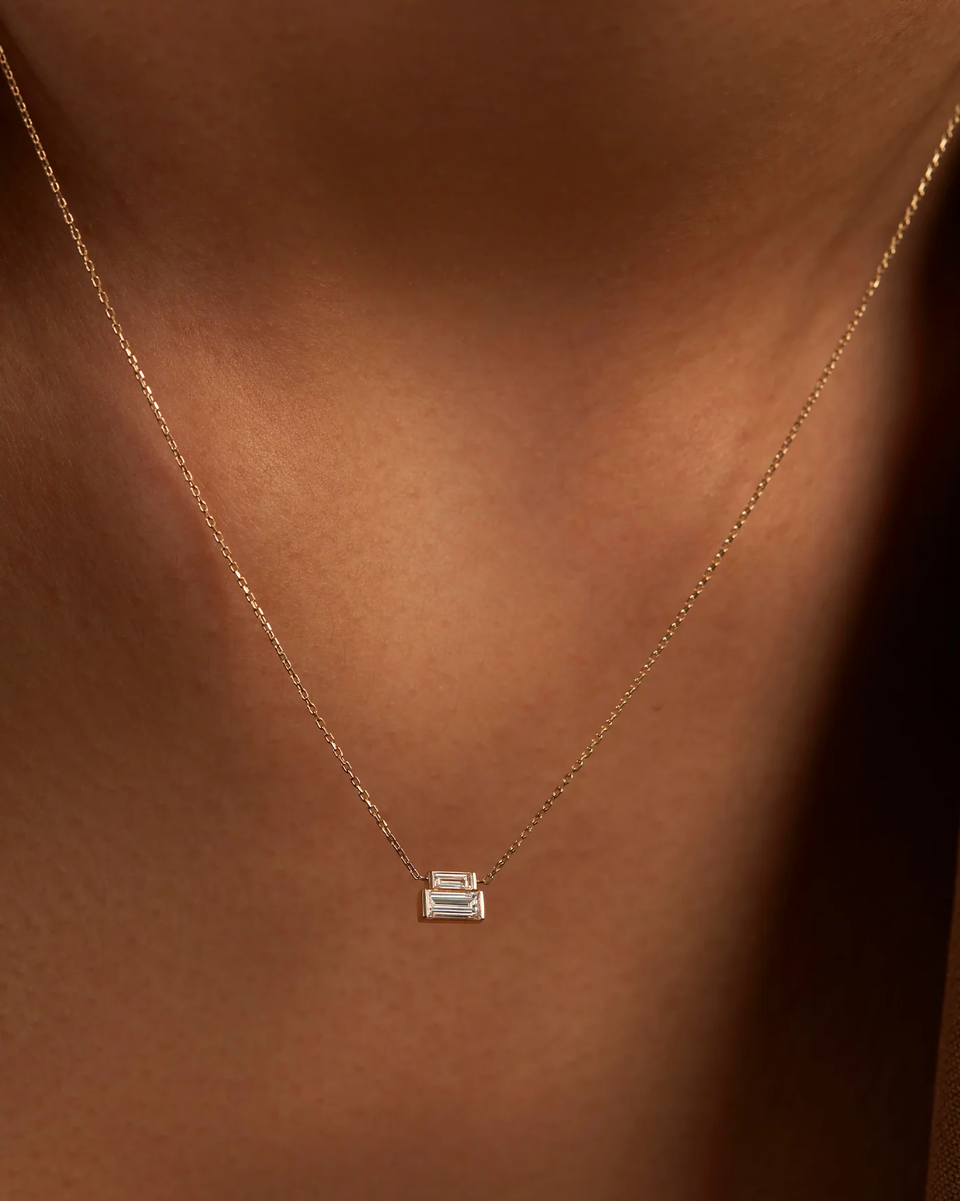 14K Gold Lab Grown Diamond Stacked Baguette Necklace - 0.50 CTW - Image 4