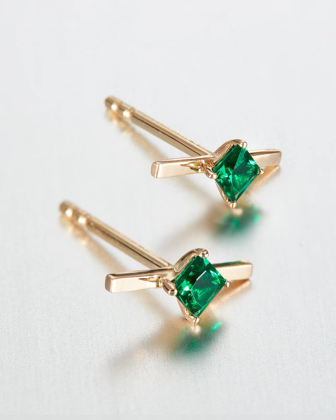 14K Gold Lab Grown Emerald Bar Stud Earrings - 0.14 CTW