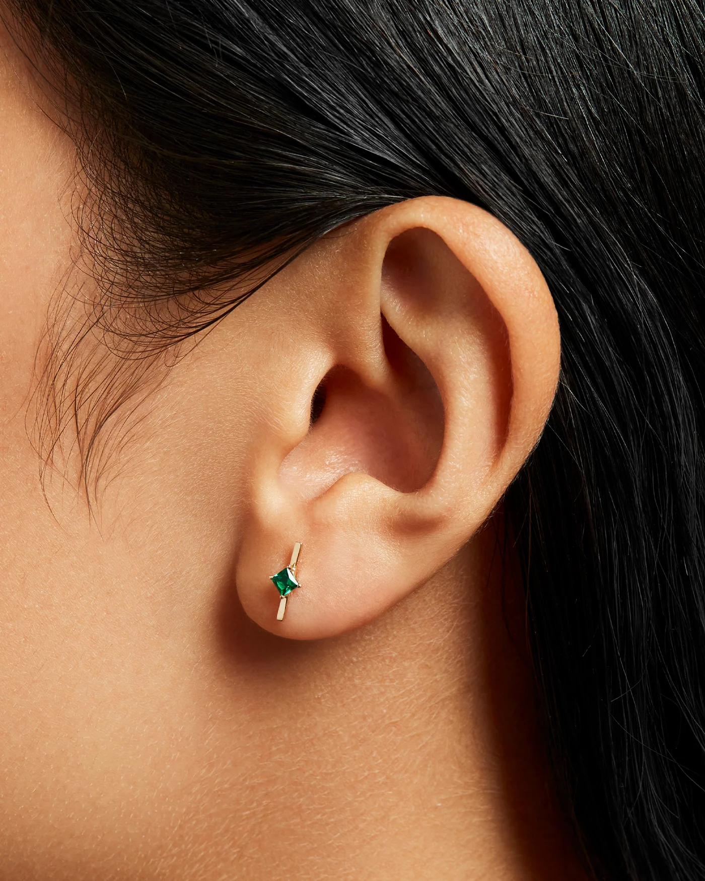 14K Gold Lab Grown Emerald Bar Stud Earrings - 0.14 CTW - Image 2