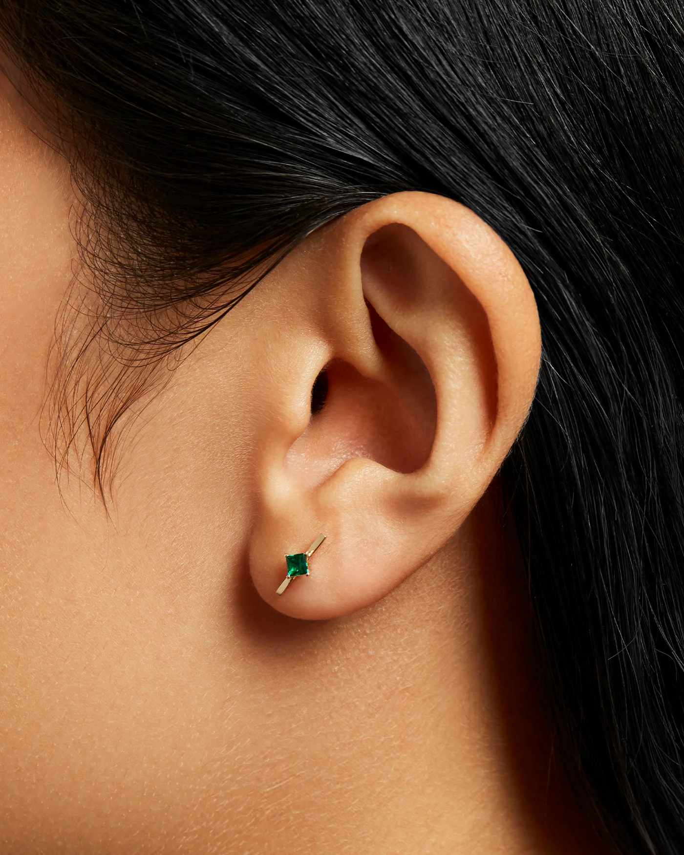 14K Gold Lab Grown Emerald Bar Stud Earrings - 0.14 CTW - Image 4