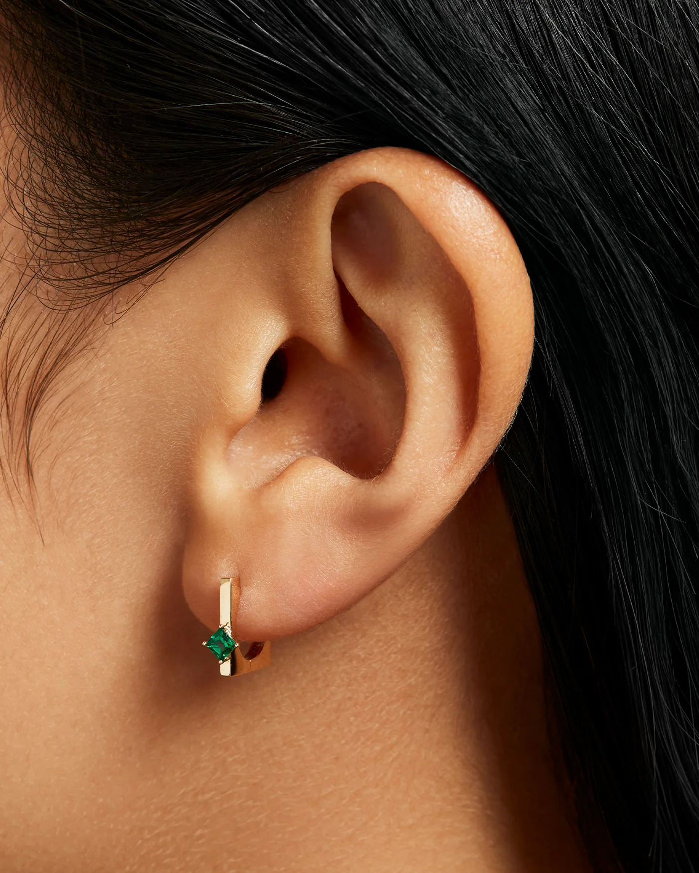 14K Gold Lab Grown Emerald Huggie Earrings - 0.14 CTW - Image 2