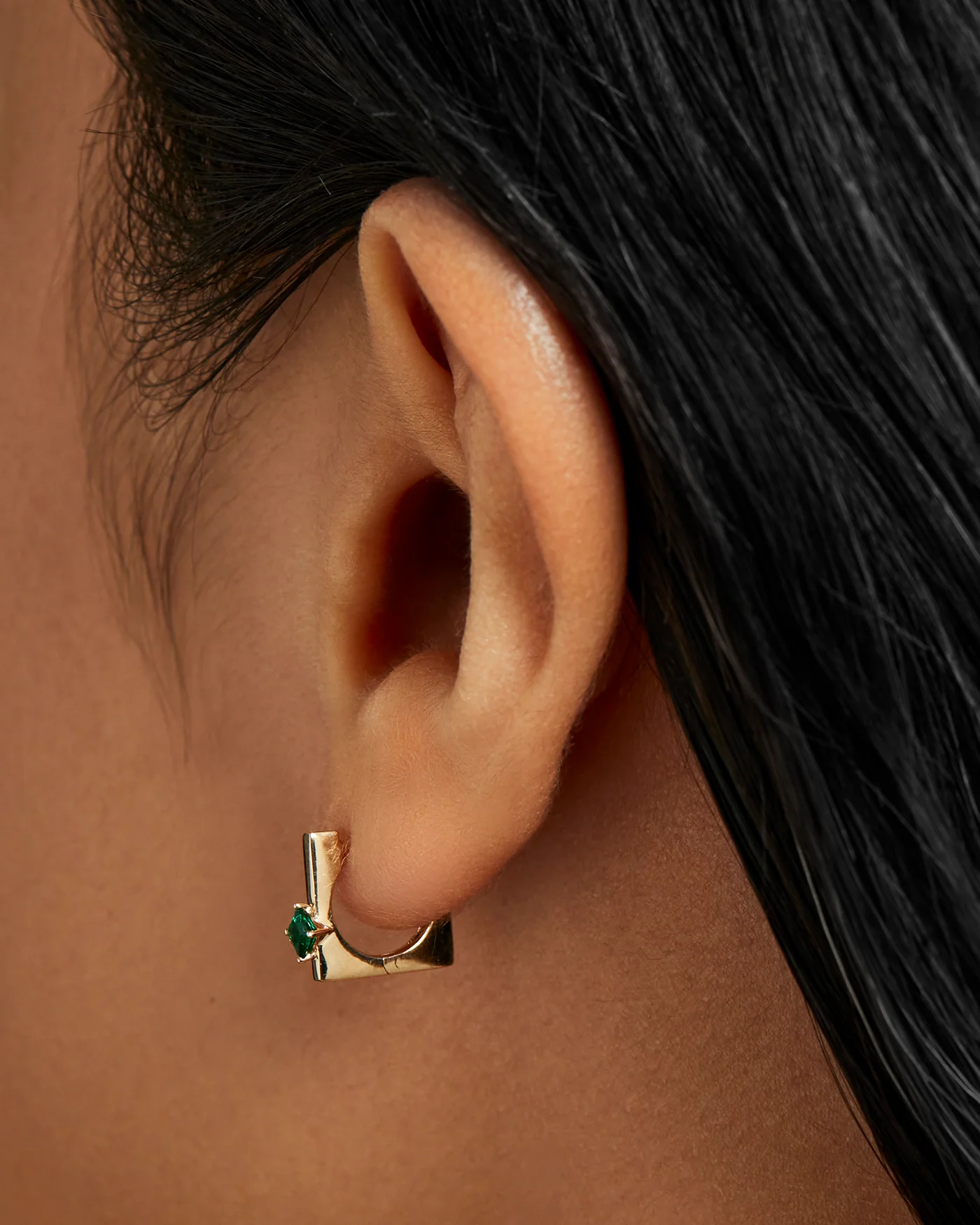 14K Gold Lab Grown Emerald Huggie Earrings - 0.14 CTW - Image 3