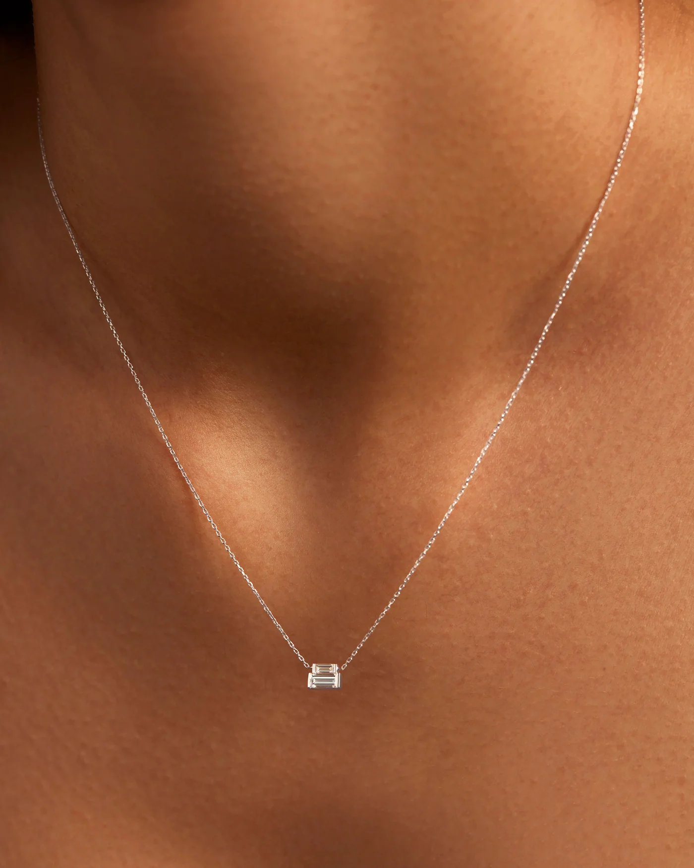 14K White Gold Lab Grown Diamond Stacked Baguette Necklace - 0.30 CTW - Image 4
