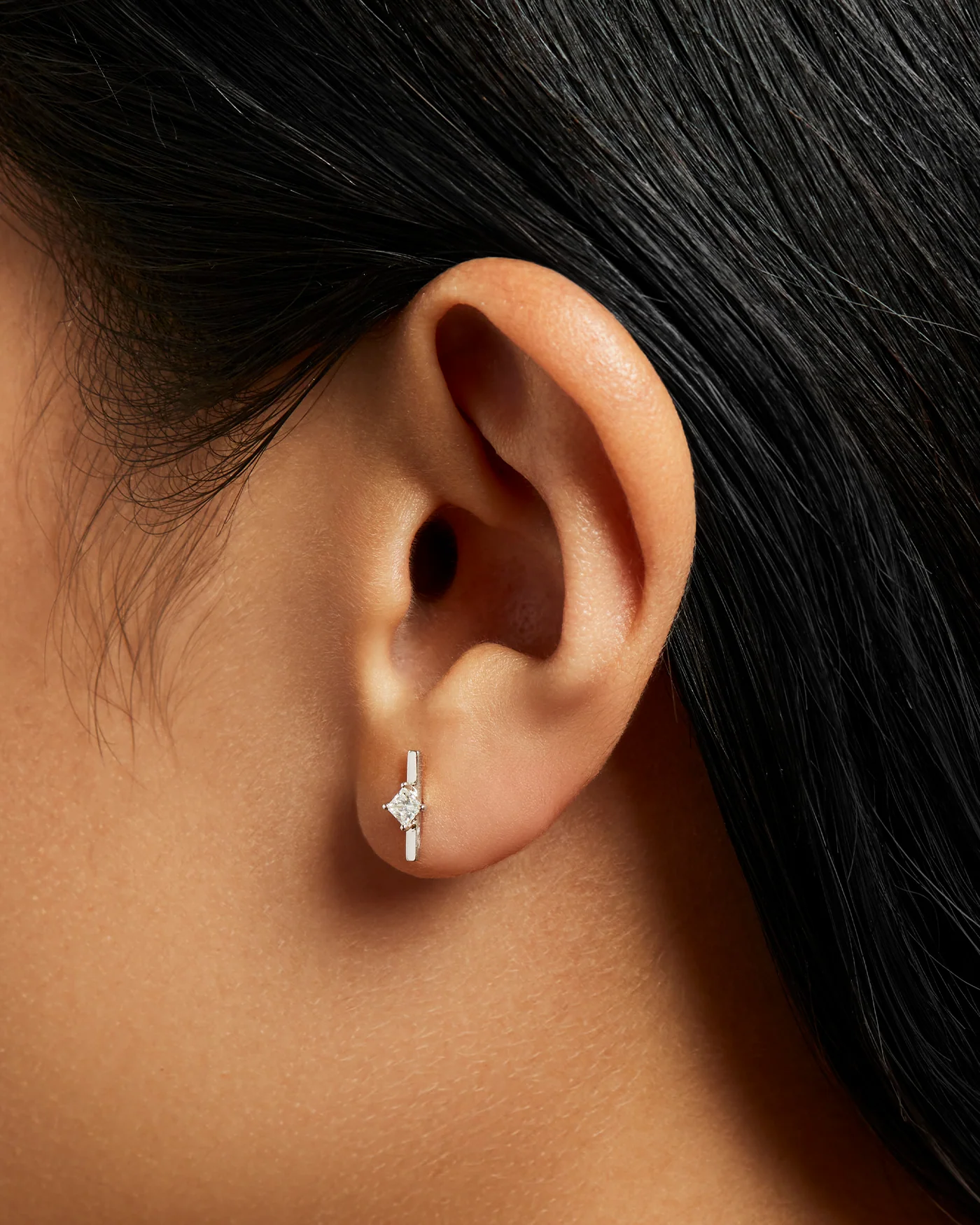 14K White Gold Lab Grown Diamond Bar Stud Earrings - 0.20 CTW - Image 4
