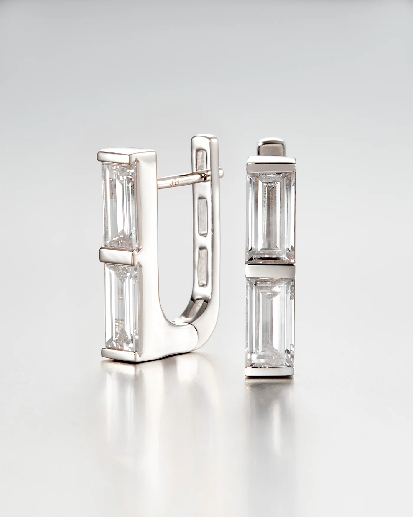 14K White Gold Lab Grown Diamond Stacked Baguette Huggie Earrings - 1.60 CTW - Image 3