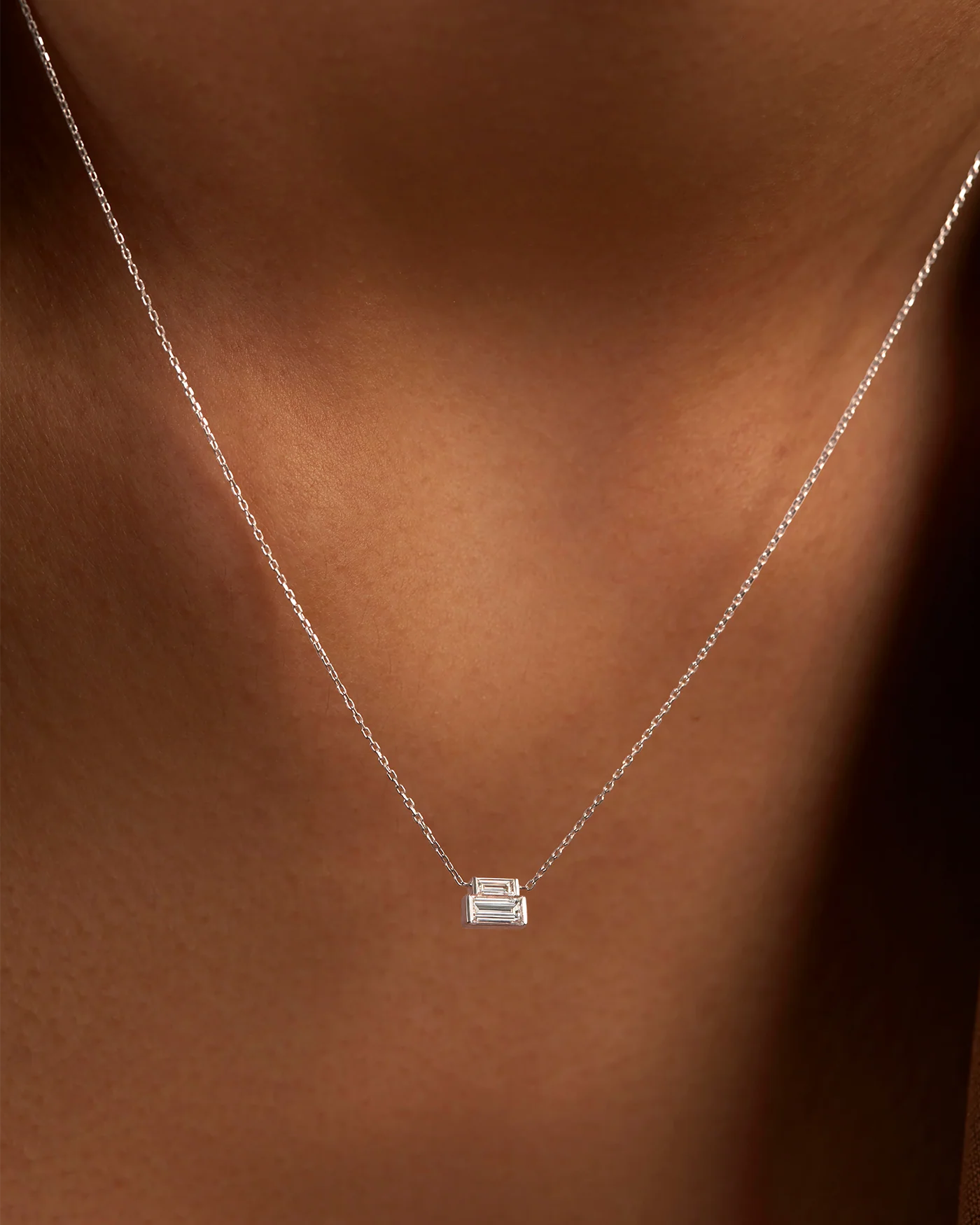 14K White Gold Lab Grown Diamond Stacked Baguette Necklace - 0.50 CTW - Image 4